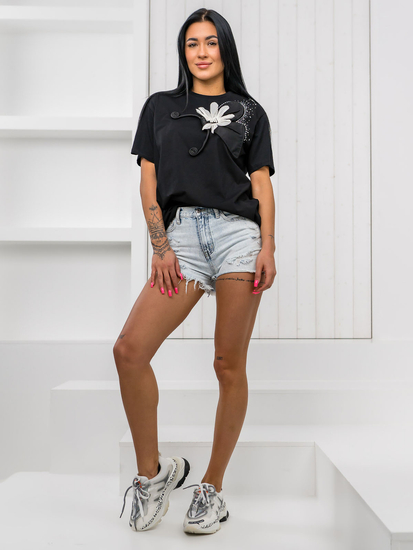 Fekete női póló applikációval Bolf 96T633