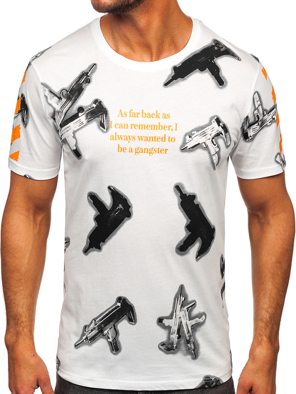 Fehér pamut férfi póló mintával Bolf MPO3471