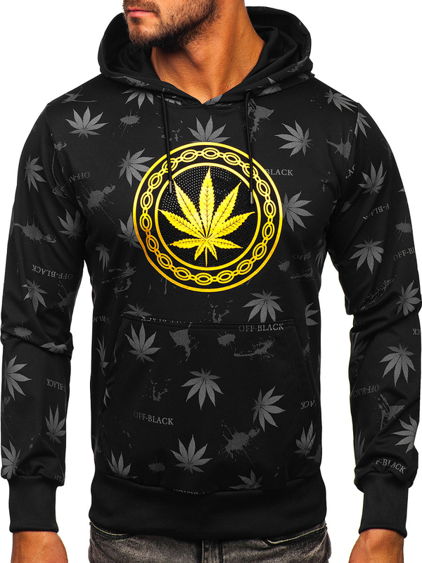 Fekete mintás kapucnis férfi pulcsi Bolf HM628