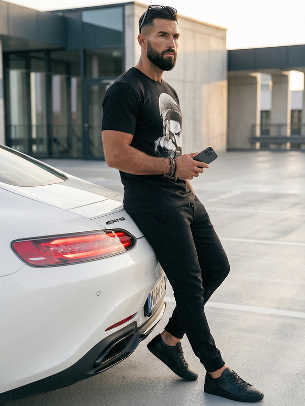 Fekete T-shirt férfi nyomott mintás Bolf 142175A