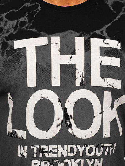 Férfi fekete pamut póló mintával Bolf 627