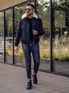 Átmeneti férfi pilóta dzseki fekete Bolf EX1787