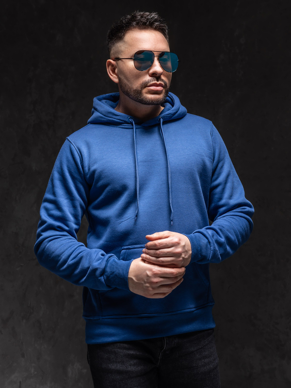 Búzavirágkék férfi kapucnis kenguruzsebes pulcsi Bolf 2009A1