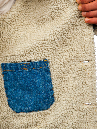 Bélelt trucker típusú férfi farmerdzseki szőrmés gallérral kék színben Bolf 1157