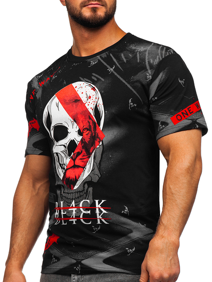 Férfi póló mintával fekete Bolf 142177