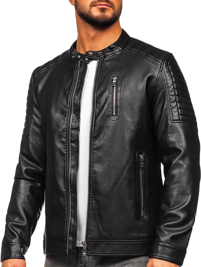 Férfi biker bőrdzseki fekete színben Bolf 11Z8017