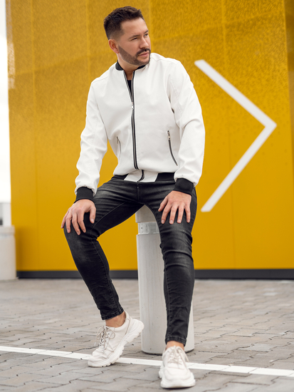 Fehér színű férfi bomber bőrdzseki Bolf 7110A