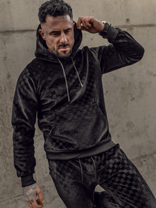 Fekete férfi bársony melegítő kapucnival Bolf 3A82-A