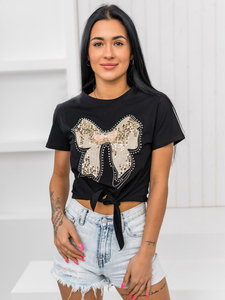 Fekete női póló applikációval Bolf 96T612