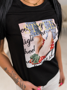 Fekete női póló mintával Bolf 95T2506