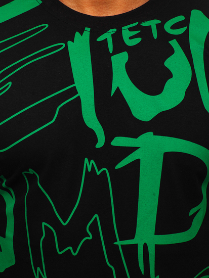 Fekete színű férfi pamut póló mintával Bolf KS1972