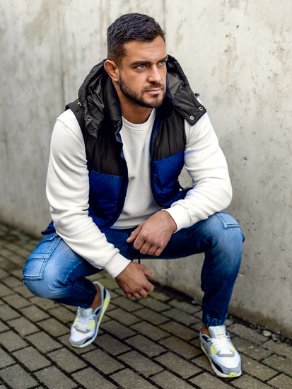 Steppelt férfi mellény kapucnival gránátkék Bolf 1189