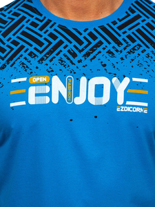 Mintás égszínkék színű férfi pamutpóló Bolf 14720