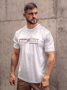 Fehér színű pamut férfi póló mintával Bolf 14710A