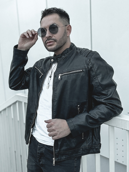 Férfi bőrdzseki fekete Bolf 1129