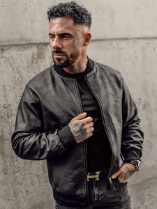 Férfi bomber bőrdzseki fekete színben Bolf 3A63A