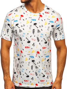 Mintás férfi póló fehér színben Bolf 14924