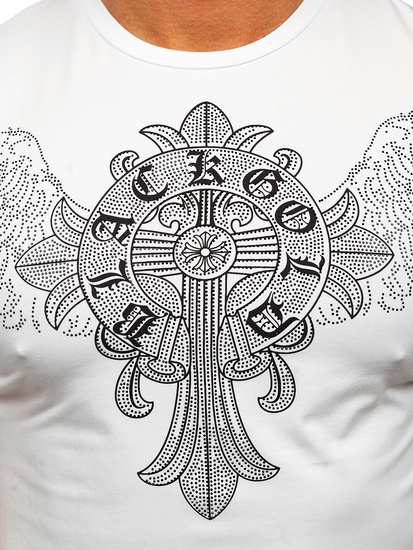Fehér színű férfi póló strasszköves mintával Bolf MT3037