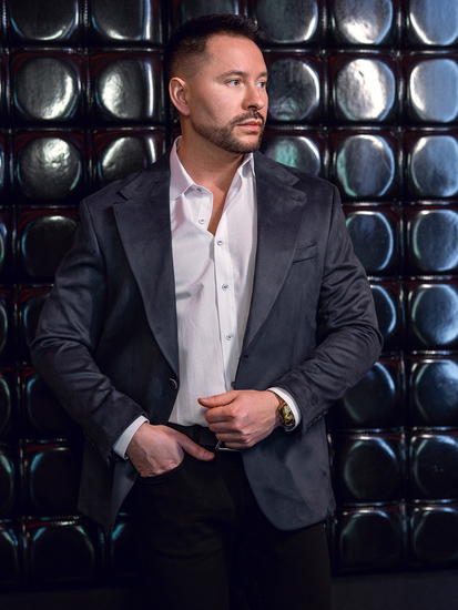 Férfi sötétkék bársony zakó Bolf 24410