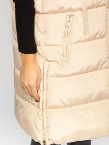 Bézs színű hosszú steppelt oversize női mellény Bolf 81276