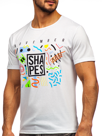 Mintás férfi póló fehér színben Bolf KS2625