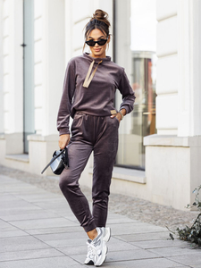 Grafit színű kétrészes velúr női melegítő együttes Bolf 637