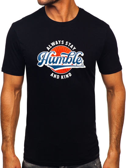 Fekete pamut férfi póló mintával Bolf MPO3531