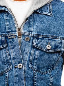 Kék férfi farmerdzseki kapucnival Bolf HY1017