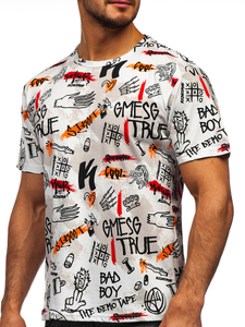 Mintás férfi póló fehér színben Bolf 14908