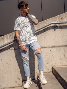 Fehér T-shirt férfi nyomott mintás Bolf SS10935A