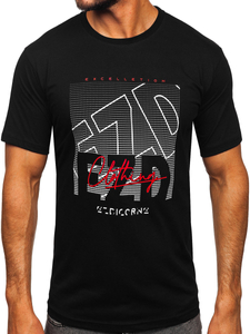 Férfi pamut póló mintával fekete színben Bolf 14748