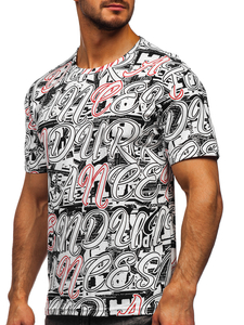 Mintás férfi póló fehér színben Bolf 14906