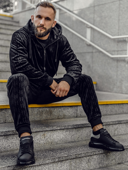 Fekete színű férfi velúr melegítő együttes Bolf 3B113A