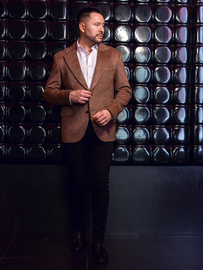 Férfi barna bársony zakó Bolf 24410