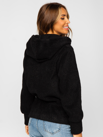 Fekete színű rövid női kabát kapucnival Bolf 9320