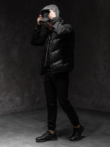 Fekete férfi mellény kapucnival Bolf 2908A1