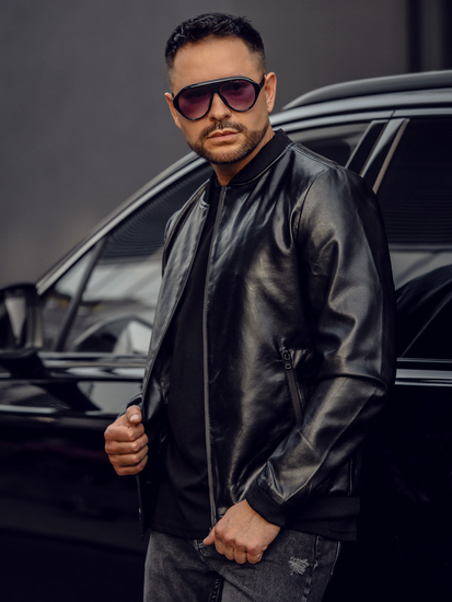 Férfi bomber bőrdzseki fekete színben Bolf 6803A