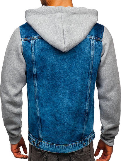 Férfi farmerdzseki kapucnival gránátkék színben Bolf 211902