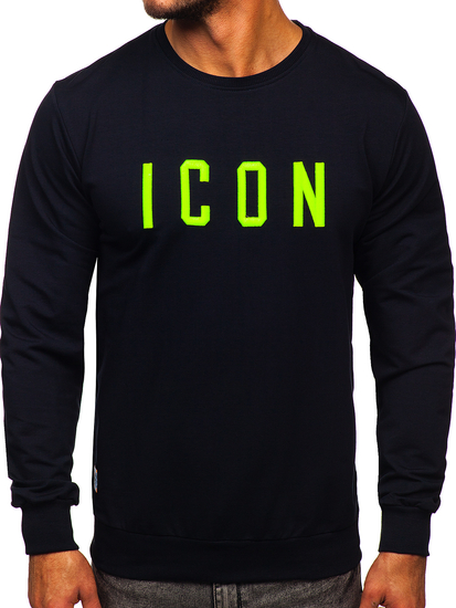 Kapucni nélküli gránátkék férfi pulcsi hímzett 3D-s mintával Bolf 146176