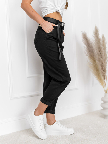 Fekete színű magas derekú női farmernadrág övvel és kistáskával Bolf LA688