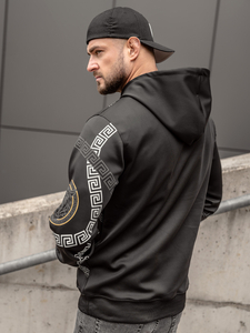 Fekete színű kapucnis kenguruzsebes férfi melegítőfelső mintával Bolf 8B999A