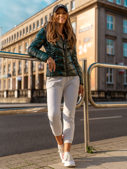 Zöld steppelt női átmeneti dzseki kapucnival Bolf B9753