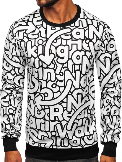 Mintás férfi melegítőfelső kapucni nélkül fekete-fehér színben Bolf 8B1137