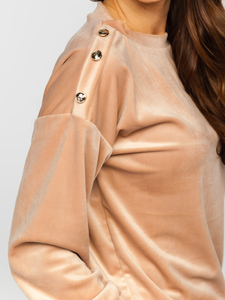 Bézs színű kétrészes velúr női melegítő együttes Bolf 642