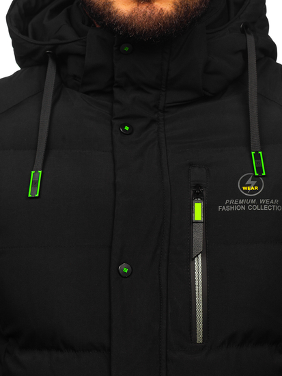 Fekete színű hosszú steppelt téli férfi kabát Bolf 22M57