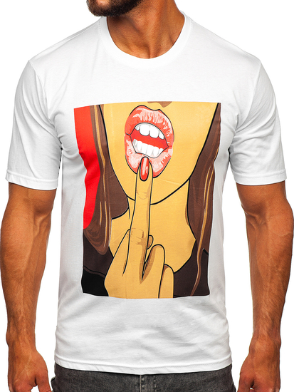 Mintás férfi pamutpóló fehér színben Bolf 143018