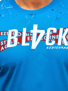 Égszínkék színű férfi pamut póló Bolf 14722