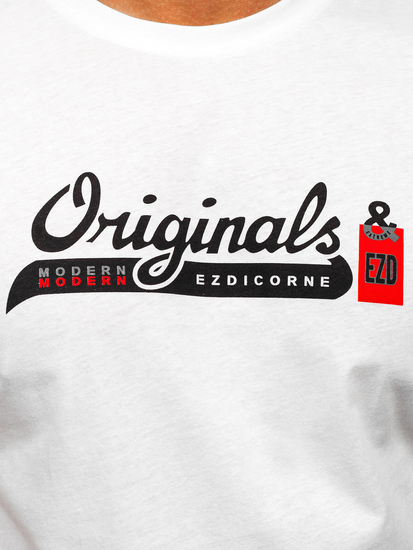 Férfi pamut póló mintával fehér színben Bolf 14780