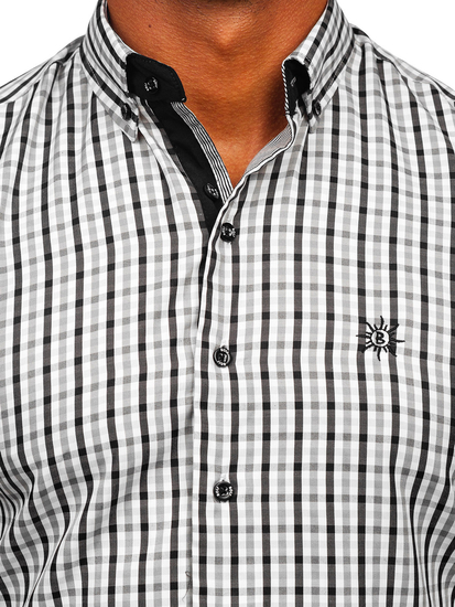 Kockás rövid ujjú férfiing fekete színben Bolf 4510