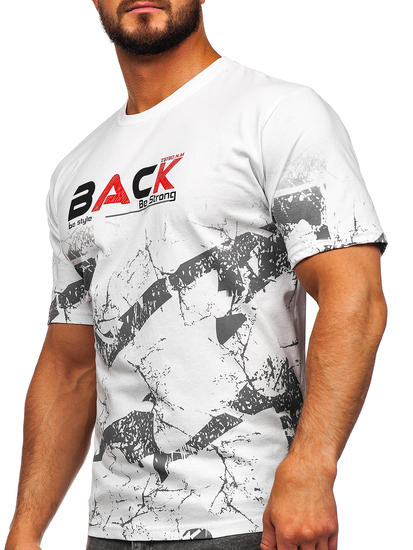 Férfi pamut póló mintával fehér színben Bolf 14766